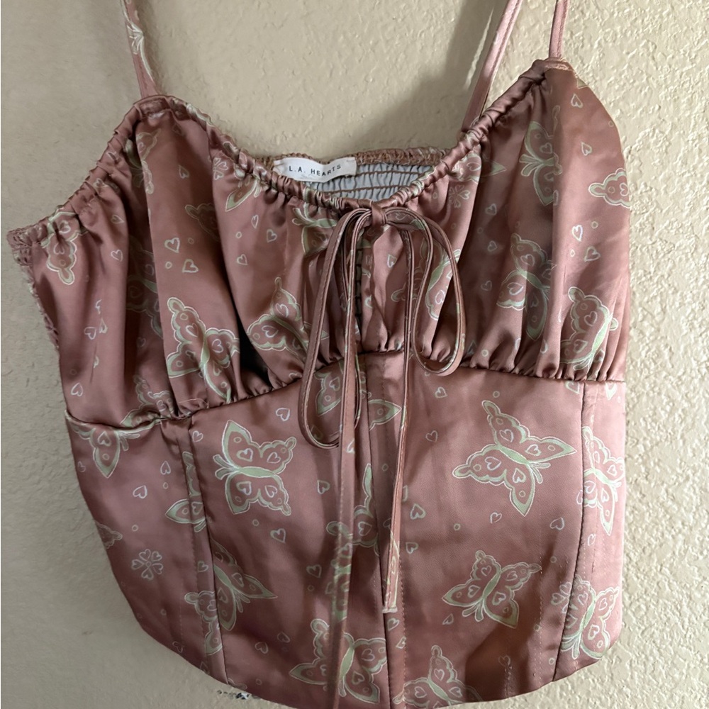 LA Hearts by Pacsun Corset Brown top with butterflies on it
